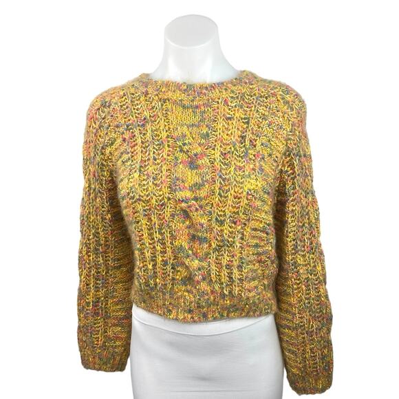 Pull&Bear Yellow Multicolor Crew Neck Long Sleeve Pullover Sweater Top Size M - Picture 1 of 3